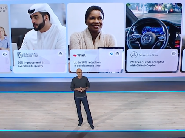 Microsoft CEO and Chairman Satya Nadella delivers a keynote speech at Microsoft Build 2025.